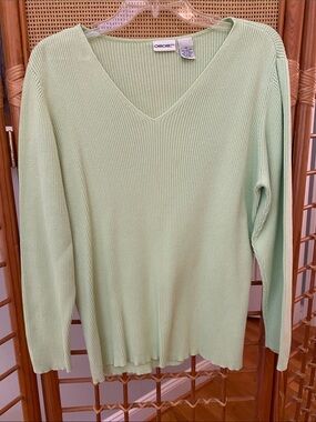 Cherokee Light Mint Ribbed V-Neck Sweater